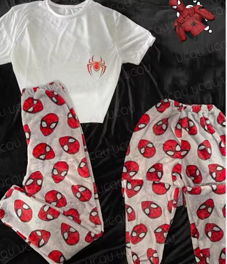 Spider Man Couple tenue pyjama ensemble à manches courtes t-shirt et pantalon 2 pièces
